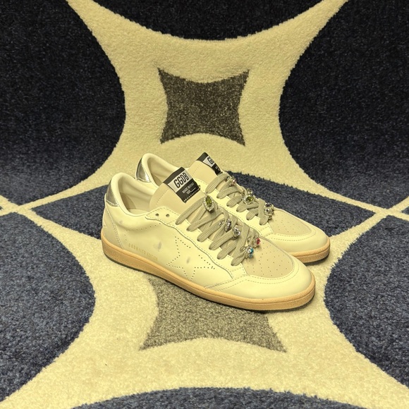 Golden Goose Ball Star White Nappa and Rhinestones size 39